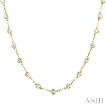 3 Ctw Bezel Set Round Cut Diamond Station Necklace in 14K Yellow Gold
